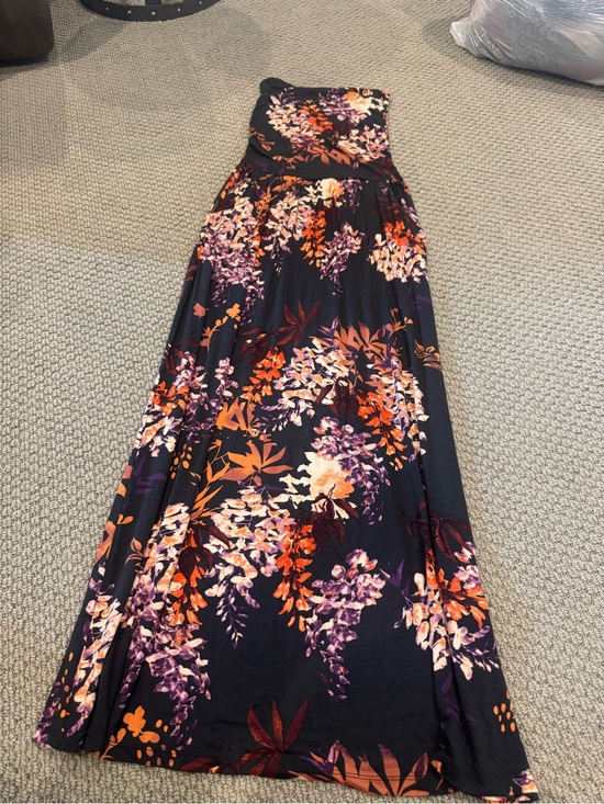 Lascana Dresses & Skirts - Strapless Floral Maxi Dress in Black with Purple & Orange Print